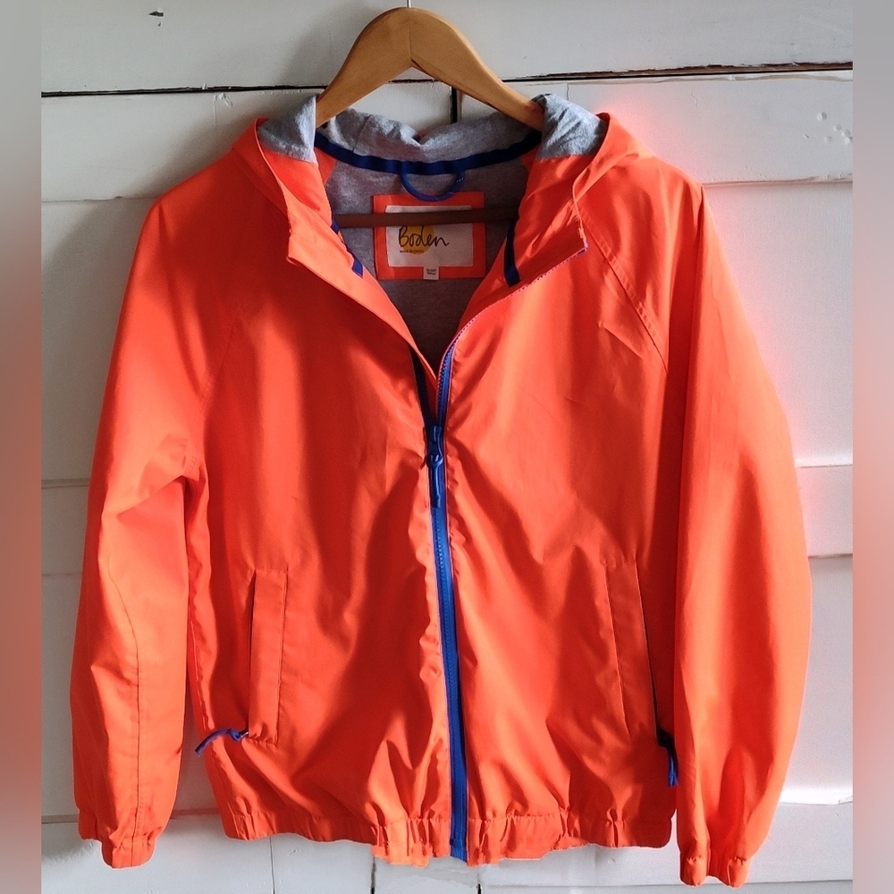 Boden Youth Orange Waterproof Anorak Hooded Rain Jacket | Size 13-14